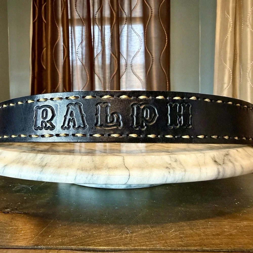 VTG 70s Hand Tooled RALPH Black Western Biker Leather Belt Cowboy USA Men 38-43